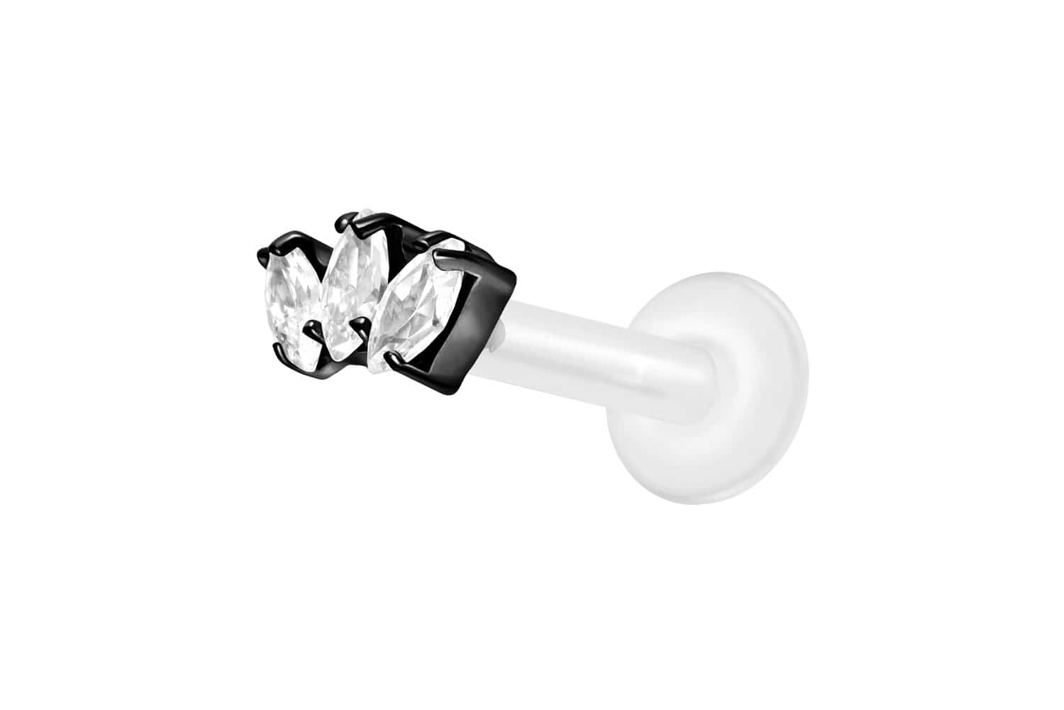 PTFE Labret Piercing mit Innengewinde + Titan-Aufsatz 3 KRISTALLTROPFEN